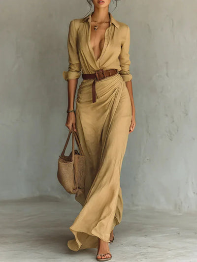 Maggy | Elegant Dress with Belt and Classic Lapel Collar