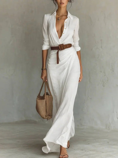Maggy | Elegant Dress with Belt and Classic Lapel Collar