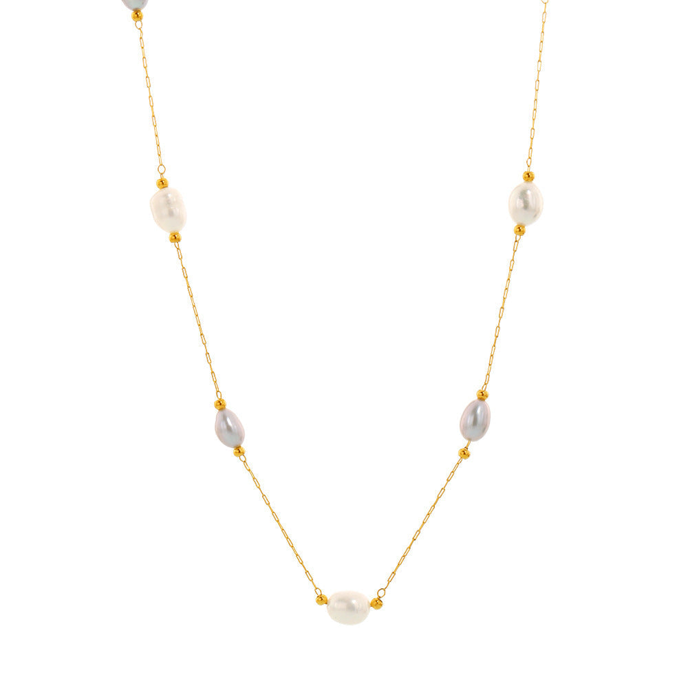 Elegant Freshwater Pearl Necklace - Delicate Gold Chain