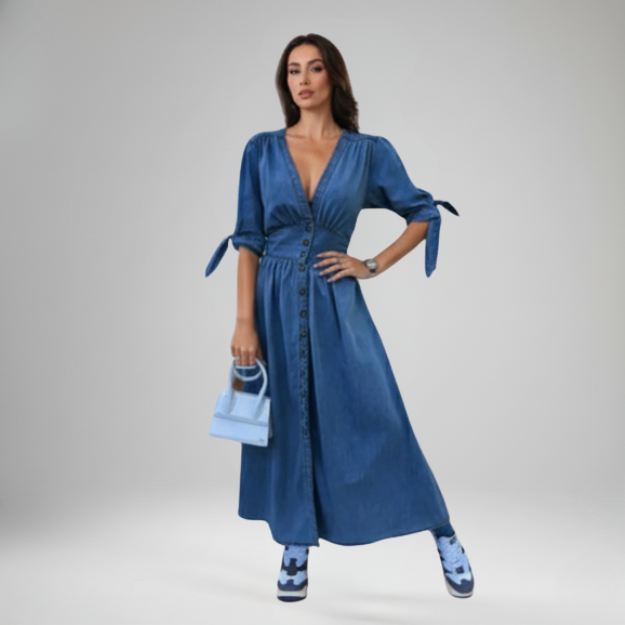 GRACE | RELAXED V-NECK DENIM MAXI DRESS