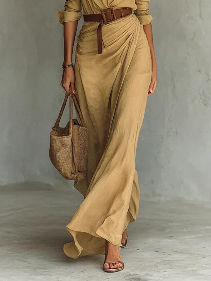 Maggy | Elegant Dress with Belt and Classic Lapel Collar