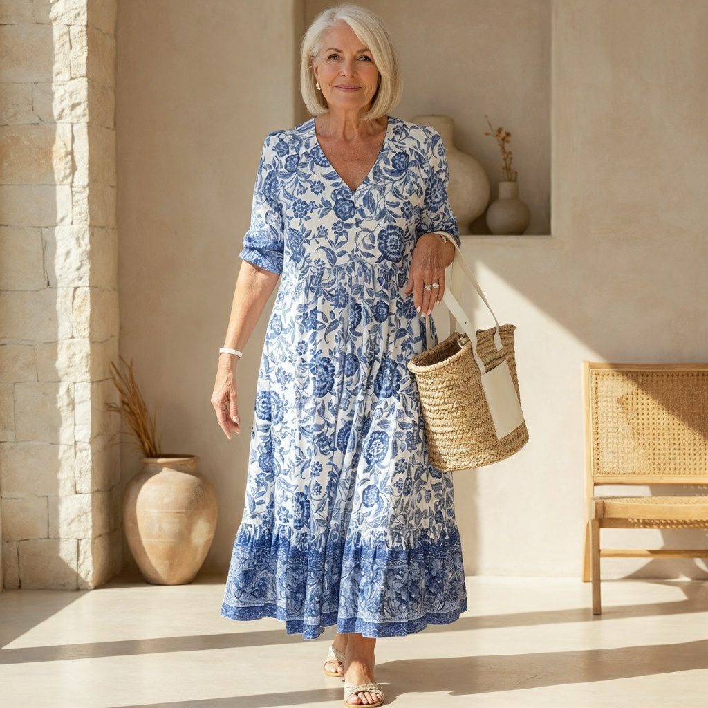 Janet - Elegant Floral Dress with V-Neck